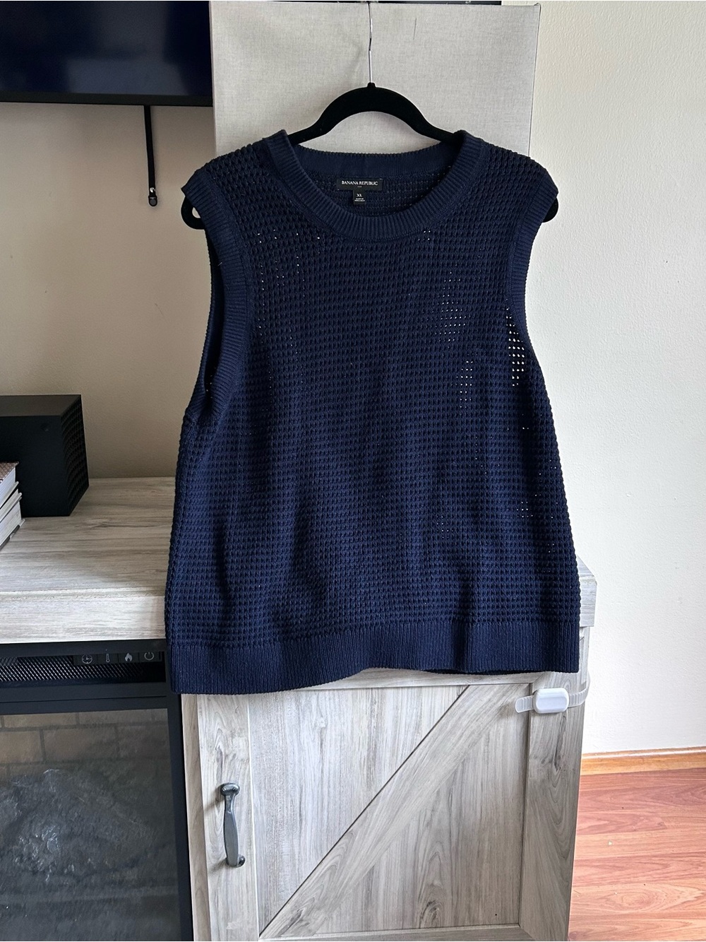 Banana Republic Navy Open-Knit Sleeveless Sweater Vest